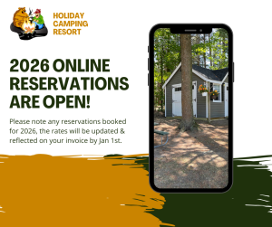 Holiday Camping Resort 2026 Camping Reservations open - but rates may change.