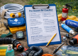 RV checklist and camping gear laid out for spring camping preparation
