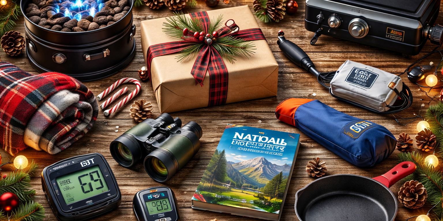 Holiday gift ideas for RV campers including camping gear and accessories